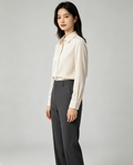 Wrinkle Resistant Soft Blouse + Draped Straight Trousers 2 Piece Outfit, Ladies Office Daily Casual Matching Suit